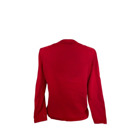 Tommy Hilfiger Sweater Womens XL Red VNeck Silver Stud Cotton Long Sleeve Preppy - Picture 2 of 8